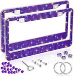 Bling License Plate Frames for Women 2 Pack, Rhinestone Crystal License Plate Cover with Bolts Washer Caps Univerasl Bling Car Accessories for Girls (Purple)