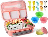 Bento Box for Kids,1300ML-Bento Lunch Box SWKIEN 4 Compartment Bento Lunch Containers set(with mini-Containers-Fruit Picks-Muffin Silicone Cup),LeakProof Bento Box Adult Lunch Box for School (Pink)