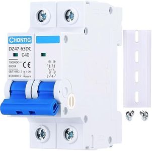 CHONTIG 40 Amp Miniature DC Circuit Breaker 1000V 2 Pole, Solar PV Disconnect Switch with Thermal Magnetic Trip, DIN Rail Mount Isolator C40