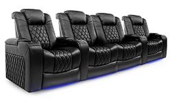 Valencia Tuscany Home Theater Seating | Premium Top Grain Italian Nappa 11000 Leather, Power Reclining, Power Lumbar Support, Power Headrest (Row of 4 Loveseat Center, Black)