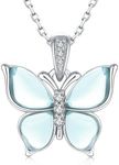 925-Sterling-Silver Clear-Crystal Butterfly Necklace for Women - White Gold Plated Blue Butterflies Pendant Necklaces Jewelry Birthday Gift for Teen Girls