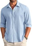 CB-COLEBROOK Men's Casual Button Down Shirts Long Sleeve Linen Shirt Fashion Textured Beach Summer Shirt (XX-Large, LIGHT BLUE)