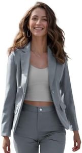 YUNCLOS Women's Casual Long Sleeve Button Slim Work Office Blazer Jacket Light Gray