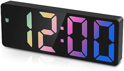 OQIMAX Digital Alarm Clock, Bedside Alarm Clocks with Colorful LED Display, USB/Battery Powered Digital Clock with Voice Control, Snooze, Temperature, 3 Adjustable Brightness, Date for Heavy Sleepers