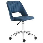 Vinsetto Mid Back Office Chair Velvet Fabric Swivel Scallop Shape Computer Desk Chair, Blue