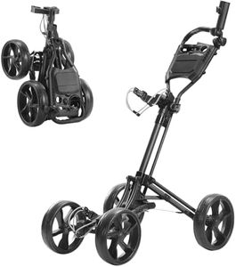 Cavevine Golf Push Cart 4 Wheel, Golf Push Cart with One-Click Folding, Push Carts for Golf Bags, Golf Trolley with Cup Holder, Umbrella Holder, Handle Height Adjustable, Walking Push Cart