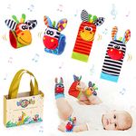 Baby Wrist Rattles & Footfinder Set Soft Animal Baby Rattles Toys for Over 0 Month Infant Development 4Pcs (Style 1)