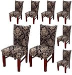 Styleys Polyester Washable Elastic Dining Chair Cover Slipcovers, Royal Black/Gold, Set of 8, SLMC123