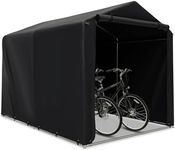 COSTWAY 7x5.2FT Outdoor Storage Shed, Waterproof Garden Bike Tent with Roll-up Zipper Door and Gloves, Galvanized Steel Motorcycle Tool Storage Shelter Carport for Patio Yard Garage (Dark Grey)