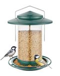 iBorn Metal Bird Feeder for Outside Hanging,Wild Bird Feeders for Cardinal,18cm Large Roof&Tray Green 6 Port (Seed is not Included)