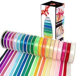 500 Yards Fabric Ribbon Satin Ribbon - 20 Rolls/20 Colours (10mm Wide) - Thin Ribbon for Crafting, Gift Ribbon for Presents, Balloon Ribbon, Gift wrap Ribbon on Cardboard reels, Ribbons for Crafts