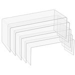 BELLE VOUS Clear Acrylic Display Risers (5 Pack) - Plastic Showcase Stands in 5 Sizes for Shelves and Countertops - Step Plinths for Jewellery, Retail, Figures, Cupcakes and Desserts