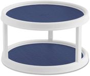 Copco Non-Skid 2 Tier Pantry Cabinet Lazy Susan Turntable, 12-Inch - Organize Kitchen, Bathroom, Home Office, Laundry Room, Garage, Craft Room - Kitchen Turntable & Pantry Organizer (White/Blue)