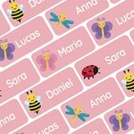 Teddylabels - 120 Personalized Name Labels (1.2” x 0.5”) to use on Clothes and Gear. Waterproof and self-Adhesive Labels for Everyone – Toddlers, School Kids, and Parents - Insects - Pink