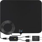 [New Highest Power Amplifier] HDTV Indoor Black Antenna w/ 530 km Range; Indoor Antenna with 16.5 ft Coax & Auto Channel Locator; Supports All HD Digital TV formats; Mata1