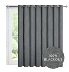 GRALI-DECOR Full Blackout Extra Wide Patio Door Panel, Thermal Insulated 100% Light Blocking Curtain for Sliding Glass Door, Thick Textured Linen Look Curtain (1 Panel,100 x 84, Dark Grey)