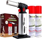 Jo Chef Kitchen Torch with Butane Included – Refillable butane torch Lighter with Safety Lock & Adjustable Flame, Culinary Blow Torch for Cooking, Creme Brulee and Soldering 2 Cans (3.38oz) Included