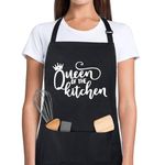 Funny Aprons for Women Queen of The Kitchen Chef Cooking BBQ Aprons with 2 Pockets, Baking Gifts for Mom Wife