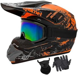 Youth Motocross Helmets,Fashion Dirt Bike Motorcycle, BMX, ATV, Off-Road, Four Wheeler, Moutain Bike Helmet DOT Approved Kids Adult Goggles Gloves Faceshield (Orange, Medium)