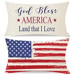 PANDICORN 4th Fourth of July American Flag Pillow Covers 12x20 Set of 2 Memorial Independence Day Red and Blue Stars Stripes Patriotic Decorations Lumbar Decorative Throw Pillows Cases Outdoor Decor