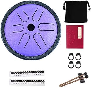 Yahpetes Worry-free Drum 5.5 Inch Steel Tongue Drum 6 Notes Musical Instruments Hand Drums with Handpan Drum with 1 Pair Mallets and Storage Drum Bag Note Sticks (Purple)