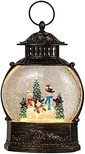 Eldnacele Snow Globe Lighted Christmas Decorations Snowman Claus Singing Snow Globe Lantern with Swirling Glitter, Holiday Party Gifts and Decorations