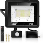 50W Security Lights Outdoor Motion Sensor, PIR Flood Light with Remote Control, IP66 Waterproof, 72 LEDs, Cool White, 6500K, 4500LM, Outdoor Lights Mains Powered for Garden Corridor Entrance Backyard