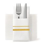 SUZZYVINE Disposable Golden Dinner Napkins with Built-in Flatware Pocket,Cloth Like Lunch Napkins For Wedding Party Linen Feel, 50 PCS 16" x 16"