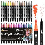 Colouring Pens: 36 Colors Felt Tip Pens Set Dual Tip Brush Pens Art Markers for Kids Adults Colouring Book, Art Supplies Fineliner Tip Brush Marker for Drawing Sketching Design Painting Calligraphy