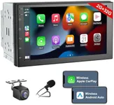 7In Double Din Car Stereo Wireless CarPlay Wireless Android Auto, Android 2+32G Touchscreen Car Radio Head Unit with Bluetooth, DSP, WiFi,Rearview Backup Camera, GPS/USB/AUX/SWC/FM/RDS/Subwoofer