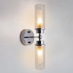 Long Life Lamp Company Twin Ribbed Glass Bathroom Wall Light Polished Chrome Slim Side Mirror Lights IP44 (H3137 Twin)