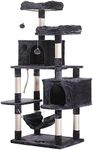 Hey-brother Large Multi-Level Cat Tree Condo Furniture with Sisal-Covered Scratching Posts, 2 Bigger Plush Condos, Perch Hammock for Kittens, Cats and Pets Smoky Gray MPJ020G