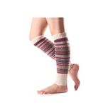 Bold N Elegant - Be Bold Inside & Elegant Outside Women's Multicolor Stripe Warm Woollen Thigh High Knee High Leg Warmer Winter Long Boot Cuffs Socks (Khich-White)