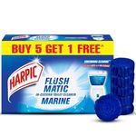 Harpic Flushmatic In-Cistern Toilet Cleaner Blocks, Marine - 50 g (Pack of 6) | Toilet Flush Cleaner Balls