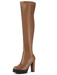 Allegra K Women's Platform Heels Chunky Heel Brown Over Knee High Boots 8 M US