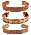 Touchstone copper magnetic bracelet tibetan style. hand forged with solid and high gauge pure copper. set of 3 different designs with Celtic Om Namah Shiva Mani Padme Hom Celtic Inscribed.