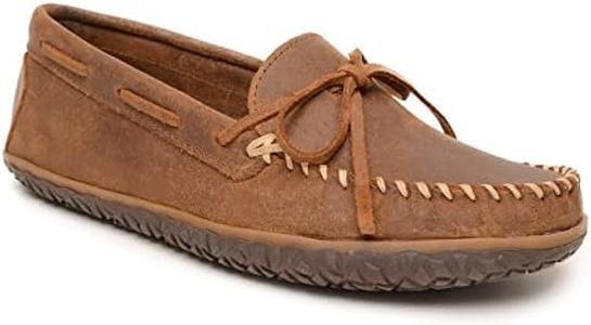 Minnetonka Men's Tarik - Suede Mocassins for Men - Water-Resistant Indoor Outdoor Slippers with MinnTREAD Rubber Sole, 9 M Brown
