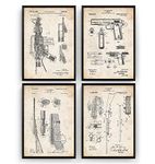 Magic Posters Gun Patent Prints Art - Set Of 4 - M16-1911 - Shotgun - Bolt Gun - Gift Merchandise Poster Vintage Old Original Blueprint Rifle Firearms Collector Owner Wall Decor - Frame Not Included