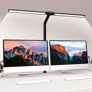 bravzurg Lampada da Scrivania a LED, 24W Luce Tavolo a Doppia Sorgente Luminosa Super Lunga, Con Morsetto e Sensore di Luce, 5 Livelli Luminosità, 5 Temperatura Colore, per Studio, Monitor, Ufficio