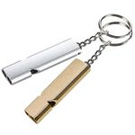 XCOZU 2 Pack Emergency Whistle, Whistle Gold Silver Double Tube Outdoor Survival Whistle Camping Whistle, All Weather Whistle Keyring for Outdoor Hiking Hunting Mountain Keychain Whistle