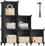 SONGMICS 6 Cube Storage Organizer, DIY Closet Shelf, Plastic Clothes Organizer, Modular Bookcase, 11.8 x 11.8 x 11.8 Inch Cubes, with Feet and Rubber Mallet, Black ULPC06H