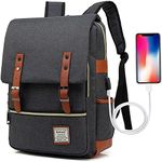 UGRACE Vintage Laptop Backpack with USB Charging Port, Elegant Water Resistant Travelling Backpack Casual Daypacks School Shoulder Bag for Men Women, Fits up to 15.6Inch MacBook in Black