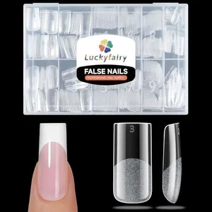 Luckyfairy Medium Square Nail Tips, 360pcs Soft Gel Pre-Shaped Acrylic Fake Nails, Half Matte Full Cover Clear Gelly Press on Flase Nail Tips for Extension Nail Manicure Home DIY 12 Sizes Gelly Tips