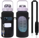 2L/64OZ Water Bottle Cover with Strap Drink Sport Cup Case Pouch Carrier Holder Black