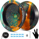 WATIEOBOO Yoyo R8 Responsive Yoyo for Kids 8-12,,Professional Unresponsive Yoyo for Adults Pro Metal Trick Yoyo with Yo Yo Bearing Kit 10 Strings, Case & Gloves (W21-Black Green Yellow)