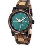 BOBO BIRD Mens Wooden Watch Analog Quartz with Week Display Lightweight Handmade Wood Wrist Watch for Men (Green)