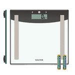 Salter 9137 SVWH3R Electronic Glass Analyser Scale – Digital Body Weight Scale with 180 KG Capacity, Personal Scale with Carpet Feet, Measures Weight, Body Fat/Water, BMI, Athlete Mode, 8 User Memory