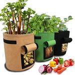 3 Pack 7 Gallon Grow Bags, Breathable Nonwoven Fabric Pots, Potatoe Grow Bag with Handles,Heavy Duty Thickened Vegetable/Flower/Plant Grow Bags(3 Color)