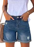 luvamia Women's Casual Ripped Denim Shorts High Rise Summer Destoryed Jeans Shorts Country Concert Outfits for Women After Dusk Blue Size Medium