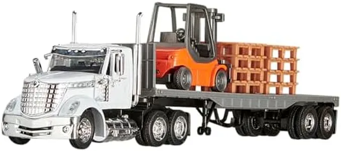 Wheel Master International Lonestar Flatbed with Forklift and Pallet Toy Truck Vehicle for Kids, with Functions, Pre Built Semi, Realistic Look and Openable Doors Great Gift for Children